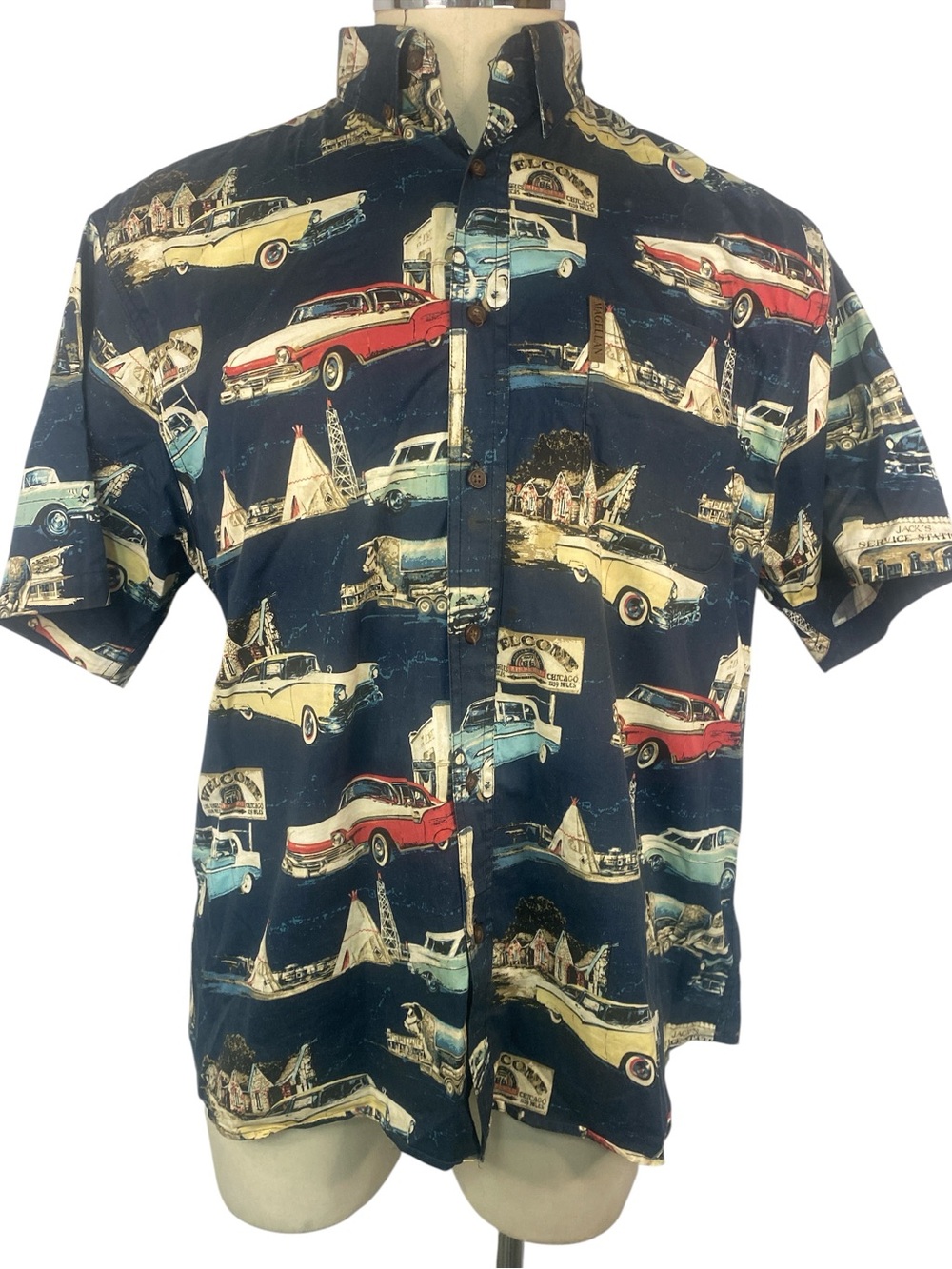 Magellan Sportswear Navy Vintage Car Print Button-Up Shirt Men’s Large